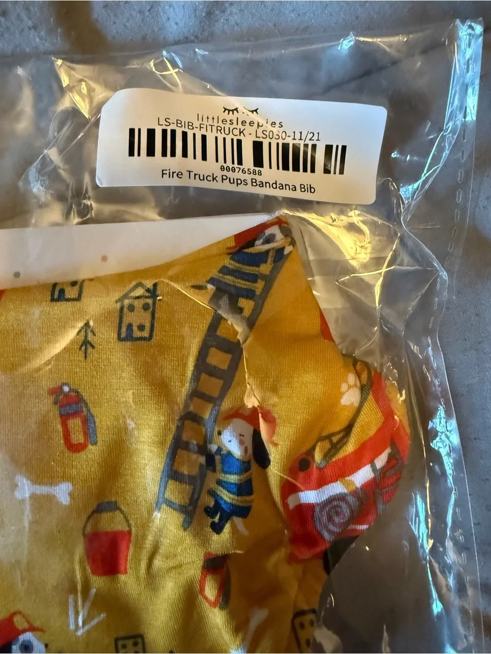 Little Sleepies Yellow Firetruck Bandana Bib
